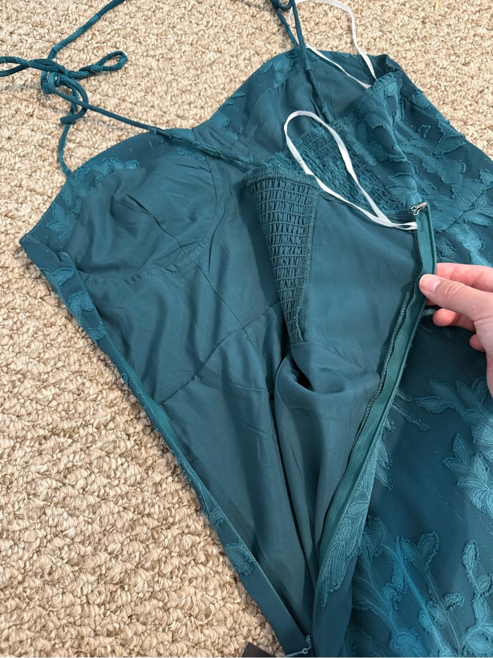 Lulus Loveliest Looks Emerald Green Jacquard Tie-Strap Midi Dress - Picture 8 of 9
